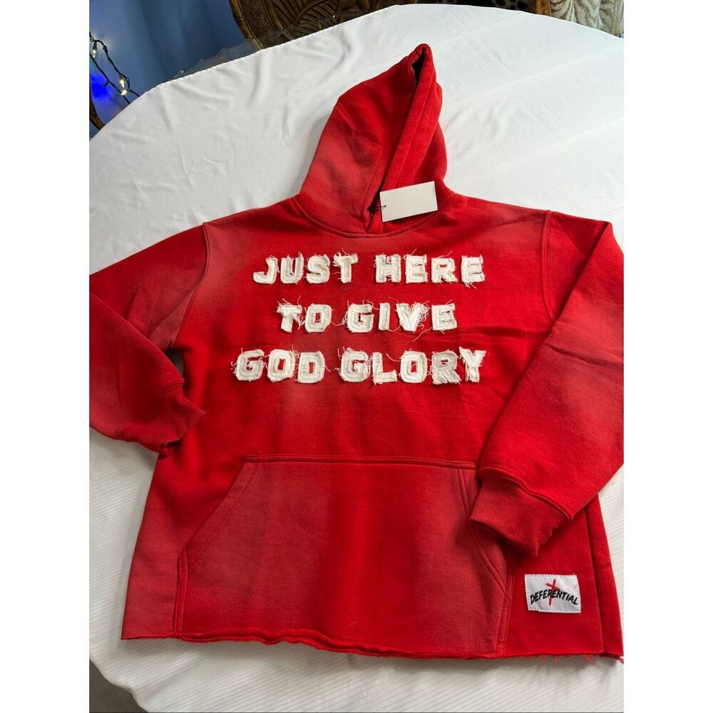 Deferential Unisex Adult's Just Here To Give God Glory Hoodie Red Medium